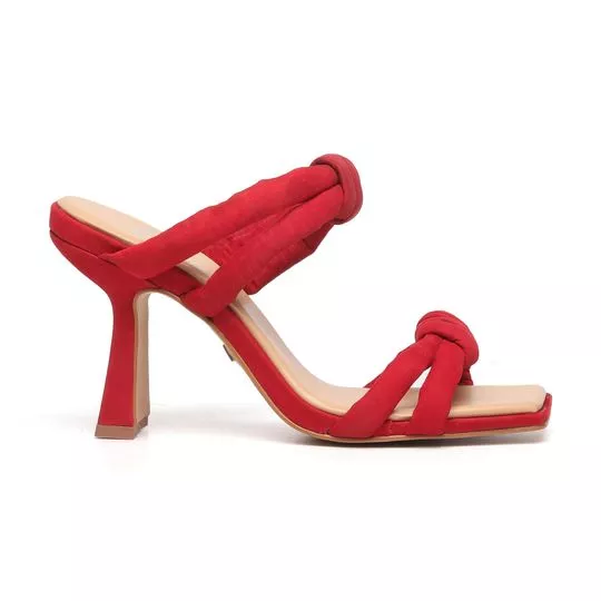 Tamanco Com Nós- Vermelho- Salto: 8cm