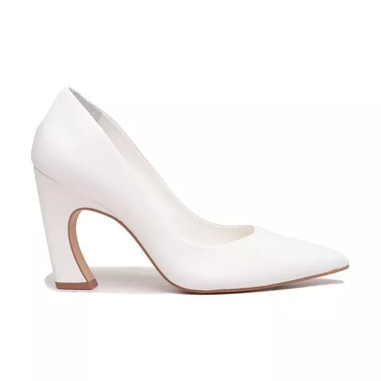 Scarpin Em Couro- Branco- Salto: 9cm