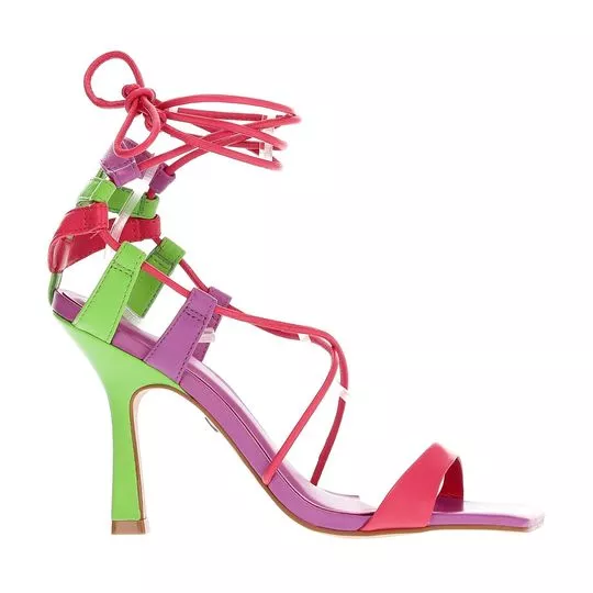 Sandália Com Tiras- Pink & Verde Limão- Salto: 10cm