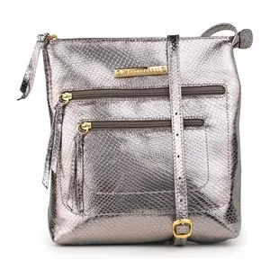 Bolsa Transversal Em Couro Texturizada<br /> - Prata Velha<br /> - 17x25x10cm