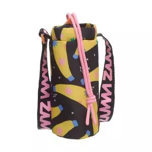 Bolsa Térmica Para Garrafa Bananas<BR>- Preta & Amarela<BR>- 14xØ7,5cm<BR>- Fábula