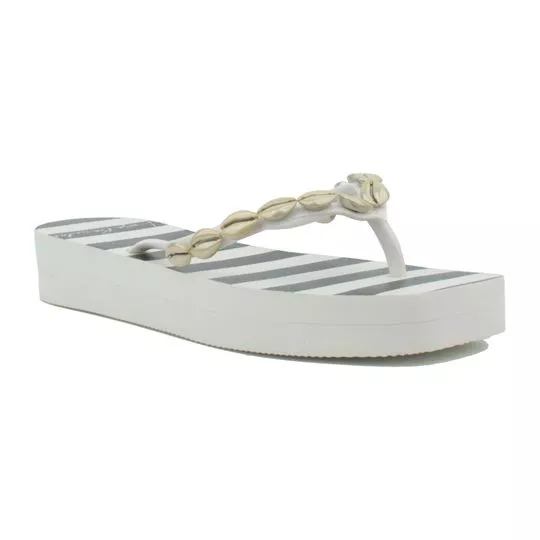 Chinelo Listrado Com Conchas- Preto & Off White- Salto: 3,5cm