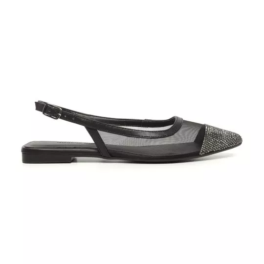 Slingback Com Tela- Preto