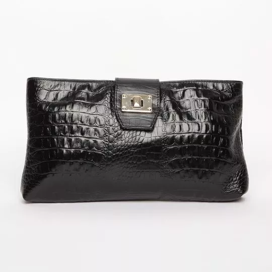 Clutch Em Couro- Preta- 16x29x5cm