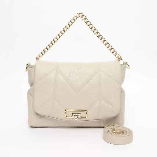 Bolsa Tote Em Couro- Off White- 23x31x10cm