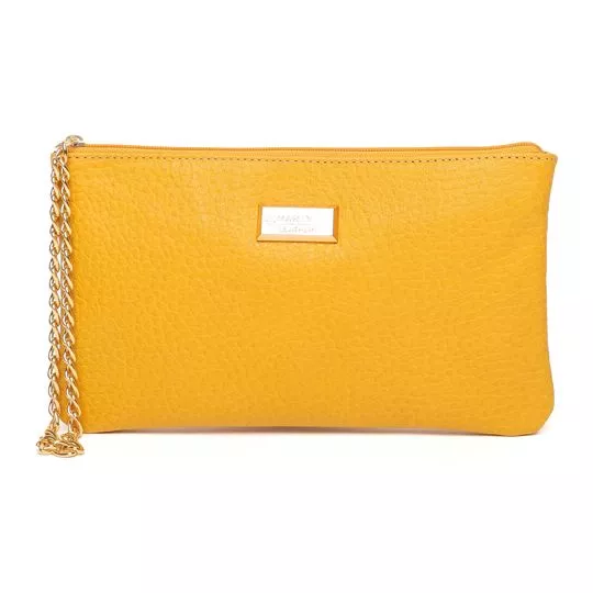 Clutch Em Couro- Amarela- 15x25x1cm