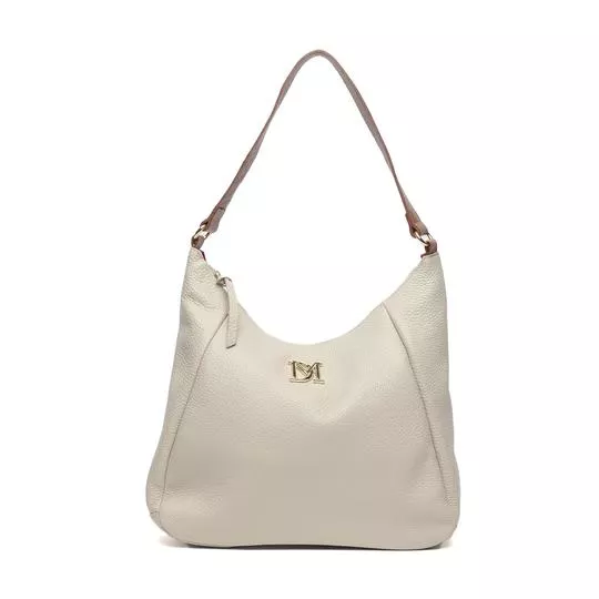 Bolsa Tote Em Couro- Off White & Marrom- 25x35x8cm