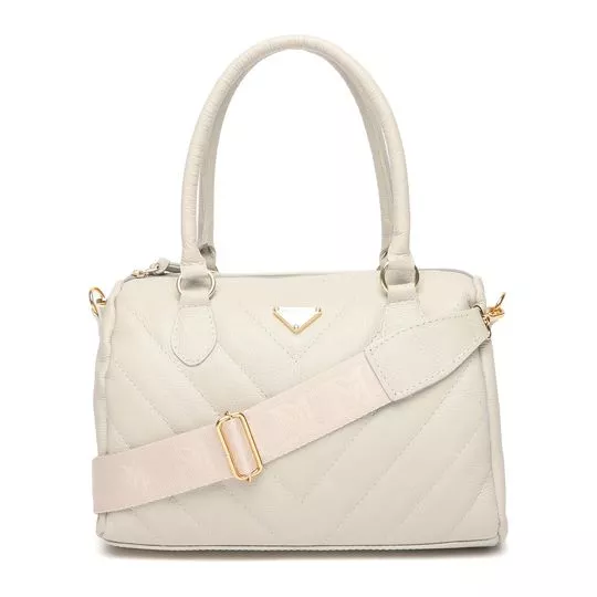 Bolsa Tote Em Couro- Off White- 22x29x12cm