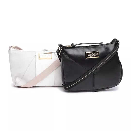 Jogo De Bolsas Transversais- Off White & Preto- 2Pçs