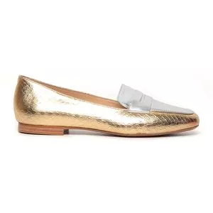 Loafer Texturizado Com Recortes<BR>- Dourado & Prateado