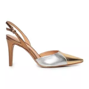 Slingback Metalizado Com Recortes<BR>- Dourado & Prateado