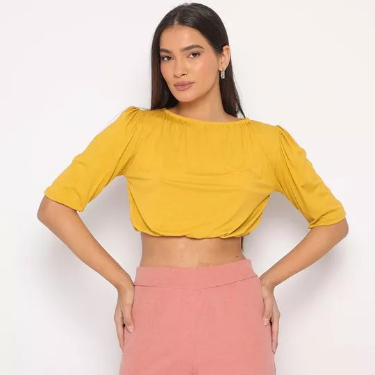 Cropped Com Pregas- Amarelo Escuro