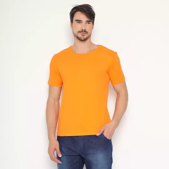 Camiseta Em Meia Malha- Laranja