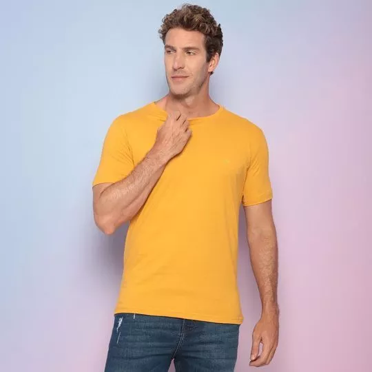 Camiseta Com Bordado- Amarelo Escuro