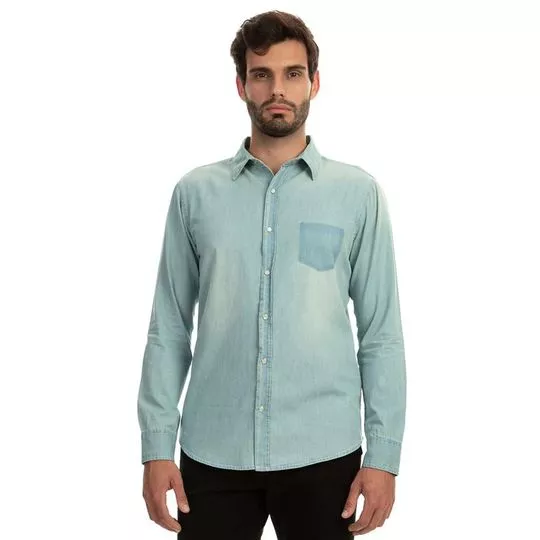 Camisa Jeans Com Botões- Azul Claro