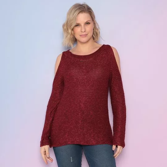 Blusa Em Tricô Com Vazados- Vinho