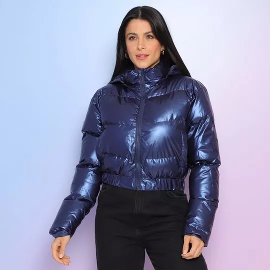 Jaqueta Puffer Com Elástico- Azul Escuro