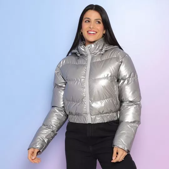 Jaqueta Puffer Com Elástico- Prateada