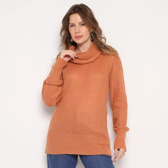 Blusa Tricô Gola Alta- Laranja