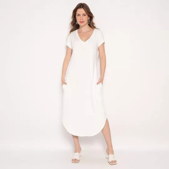 Vestido Midi Em Malha- Off White