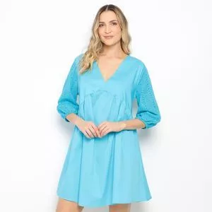 Vestido Curto Com Recortes<BR>- Azul