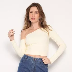 Blusa Canelada Ombro A Mostra<BR>- Off White