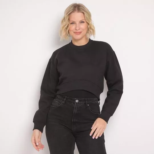 Blusão Cropped Em Moletom- Preto