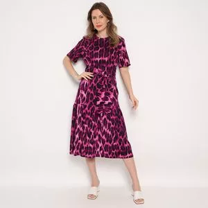 Vestido Midi Animal Print<BR>- Pink & Preto