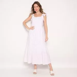 Vestido Longo Poá<BR>- Branco & Vermelho