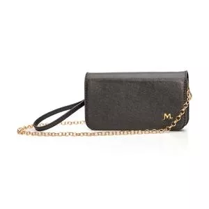 Bolsa Clutch Em Couro<BR>- Preta