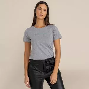 Camiseta Com Inscrições<BR>- Cinza & Azul<BR>- Javali Couros