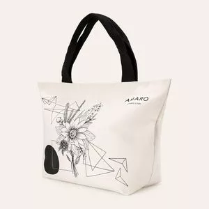 Bolsa Shopper Floral<BR>- Off White & Preta<BR>- Amaro