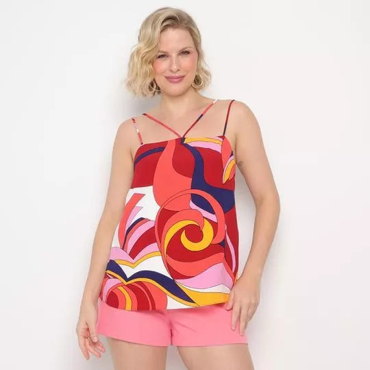 Blusa Strappy Abstrata- Vermelha & Branca- Iódice