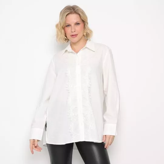 Camisa Alongada Com Renda- Branca- Iódice