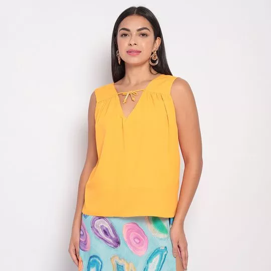 Blusa Com Amarração- Amarelo Escuro- Lança Perfume