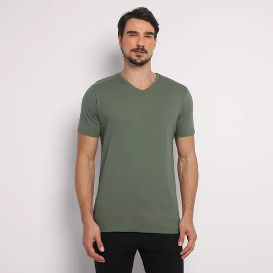 Camiseta Lisa- Verde Militar- Malwee