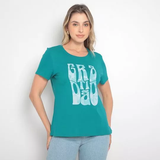 Blusa Inscrições- Verde Água & Off White- Malwee