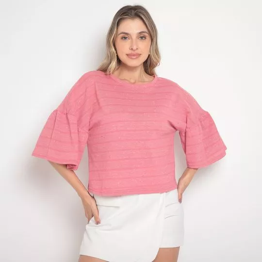 Blusa Listrada- Rosa & Rosa Claro- Malwee