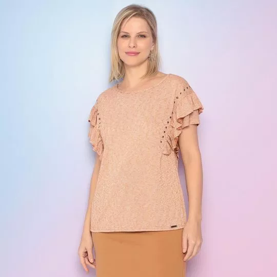 Blusa Com Babados- Bege- Enfim