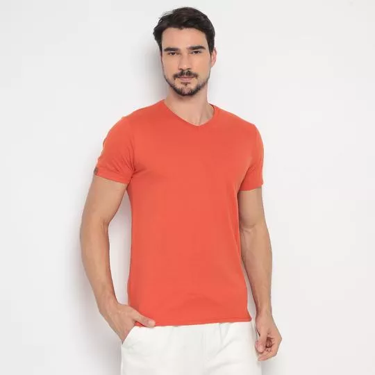 Camiseta Com Recortes- Laranja- Enfim