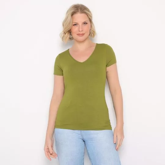 Camiseta Com Tag- Verde Militar- Enfim