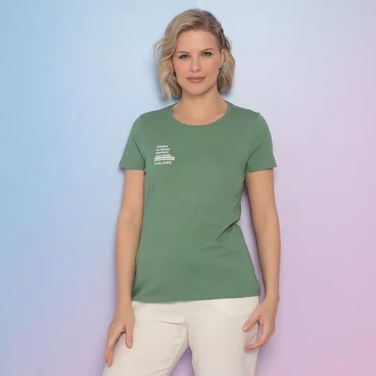 Camiseta Com Inscrições- Verde & Branca- Malwee