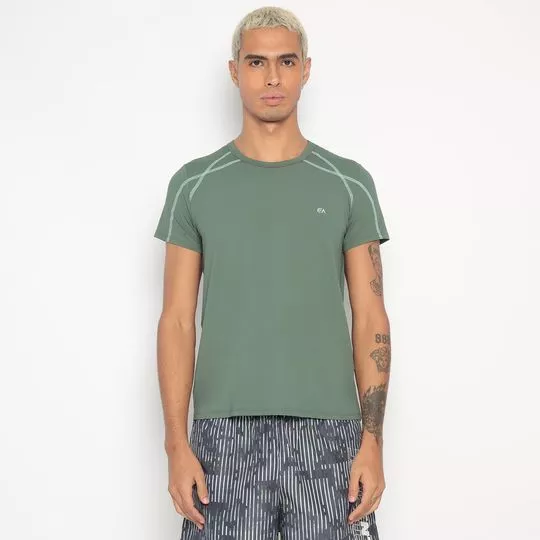 Camiseta Com Pespontos- Verde Militar & Verde Claro- Enfim