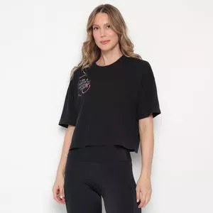 Cropped Com Inscrições<BR>- Preto & Rosa<BR>- Enfim