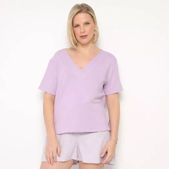 Blusa Com Linho- Lilás- Malwee