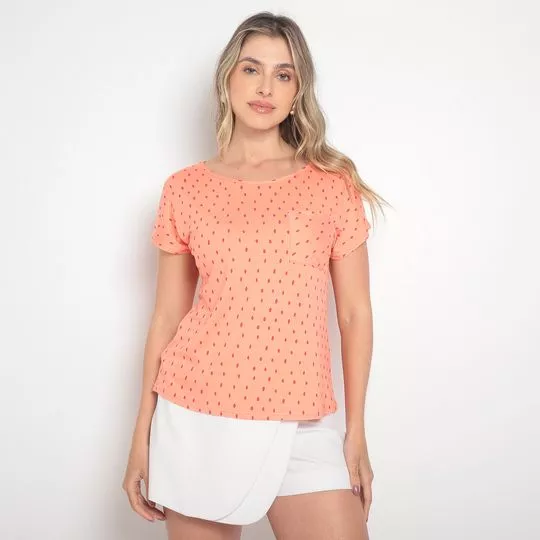 Blusa Com Bolso- Laranja & Coral- Malwee