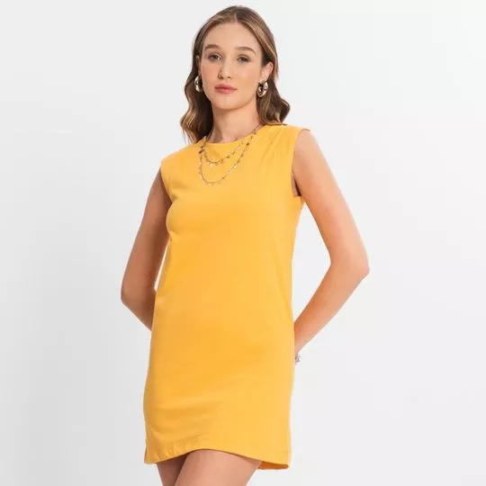 Vestido Curto Com Recortes- Amarelo- Select