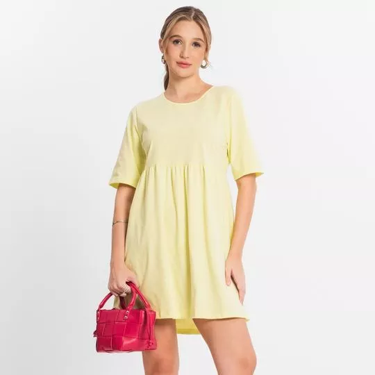 Vestido Curto Com Recortes- Amarelo- Select