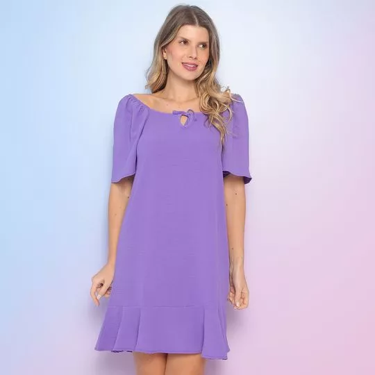 Vestido Curto Com Babado- Roxo- Rovitex