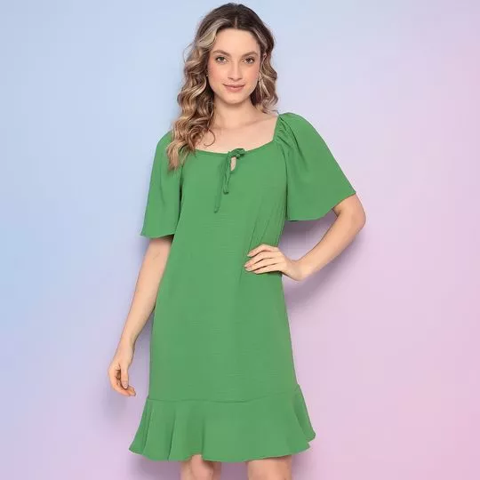 Vestido Curto Com Amarração- Verde- Rovitex